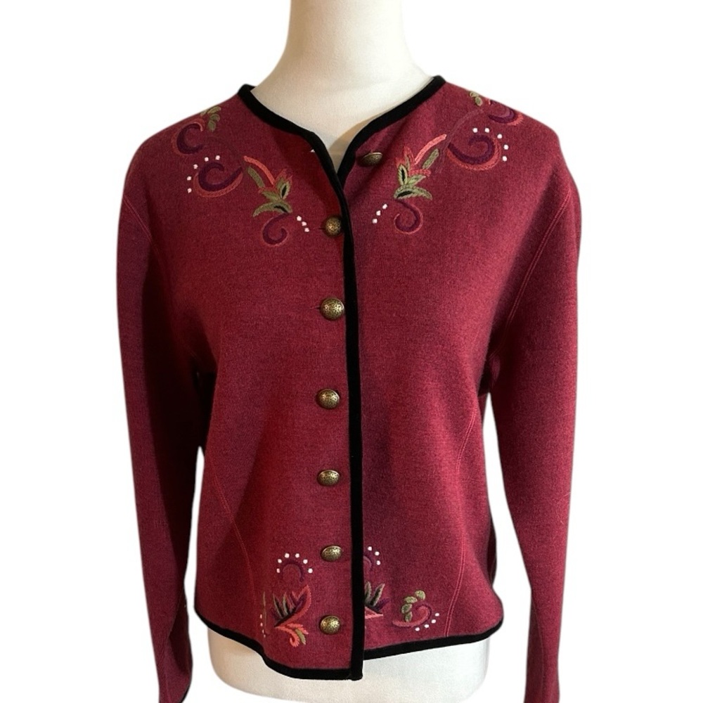 An exceptional Icelandic Designs Embroidered Red Women's Sweater Jacket